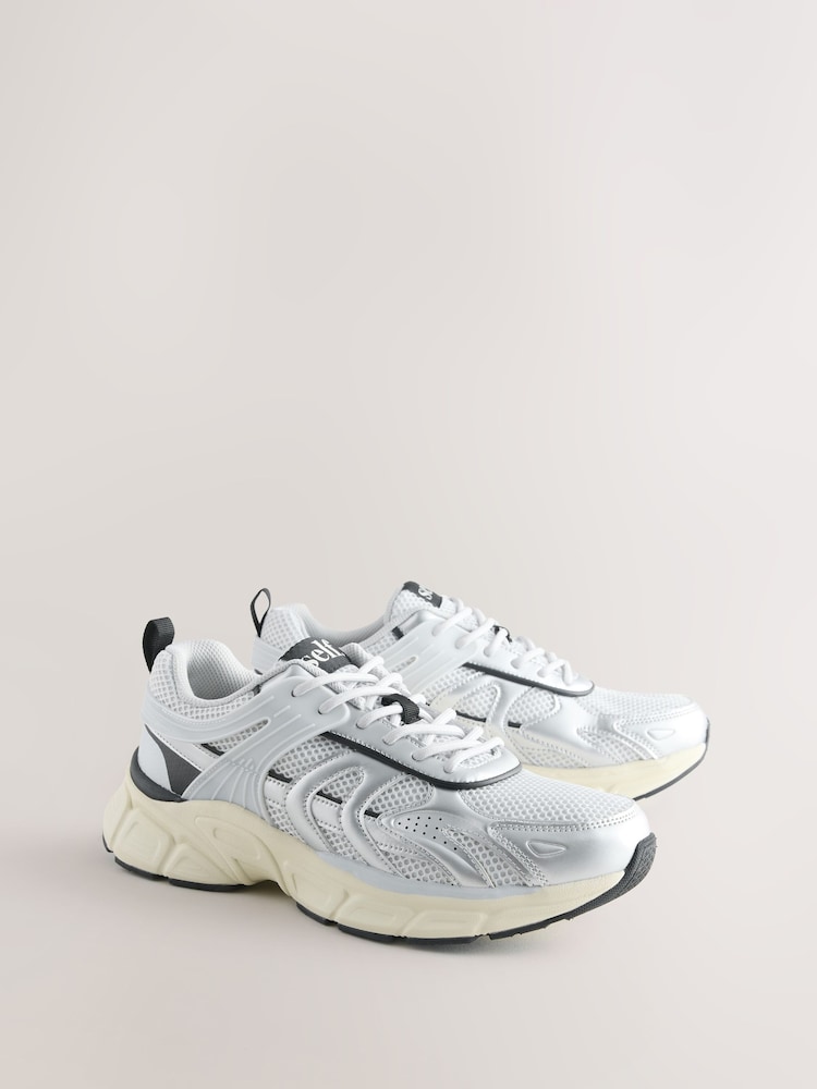 self. Silver/White Chunky Sports Trainers - Image 2 of 5