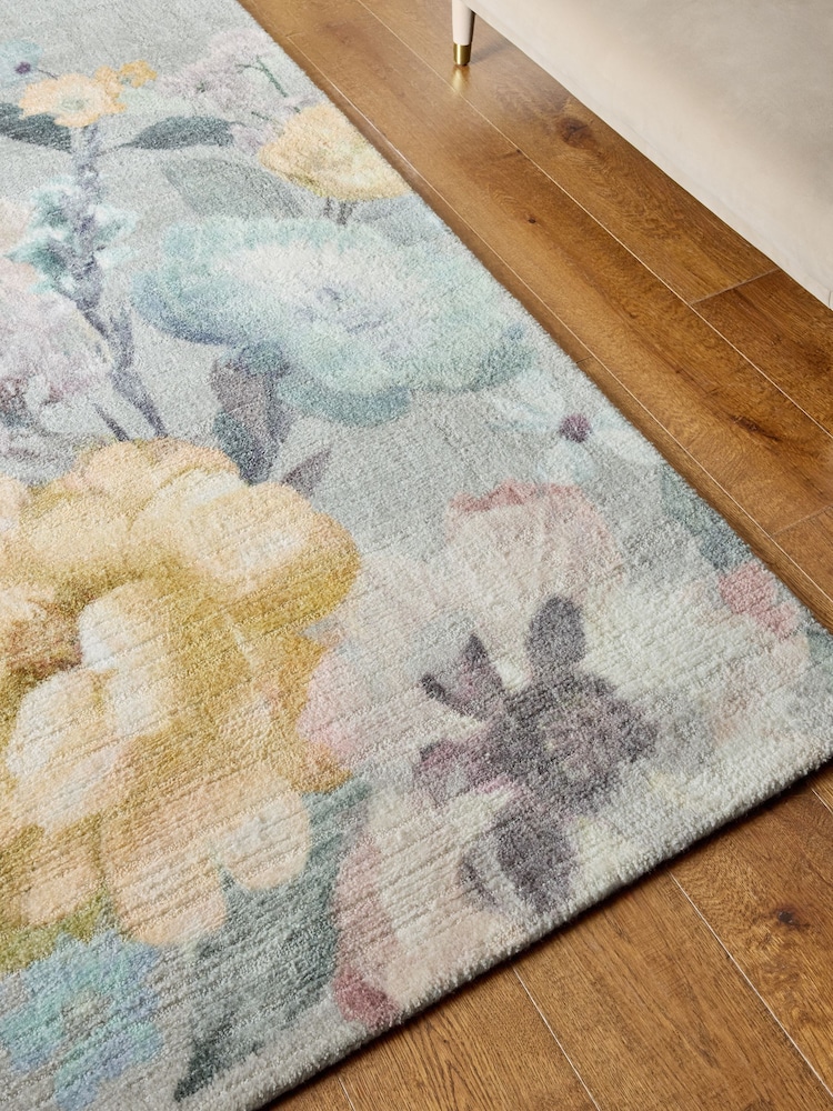 Lipsy Grey Photographic Floral Poppy Tufted Rug - Image 2 of 5