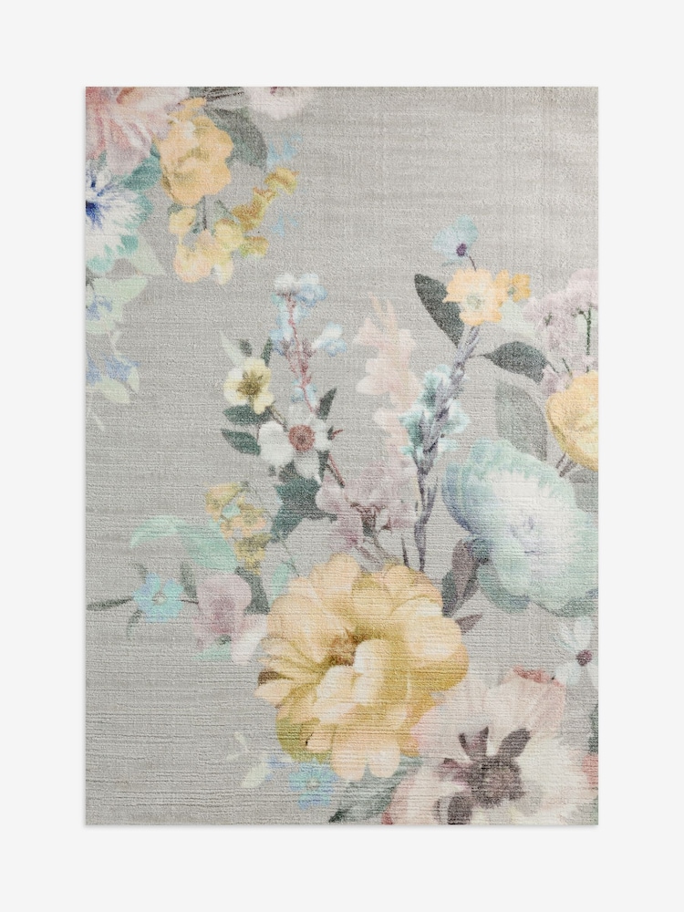 Lipsy Grey Photographic Floral Poppy Tufted Rug - Image 5 of 5