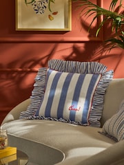 Lia Gold x Next Blue Stripe Mega Ruffle Slogan Cushion - Image 1 of 6