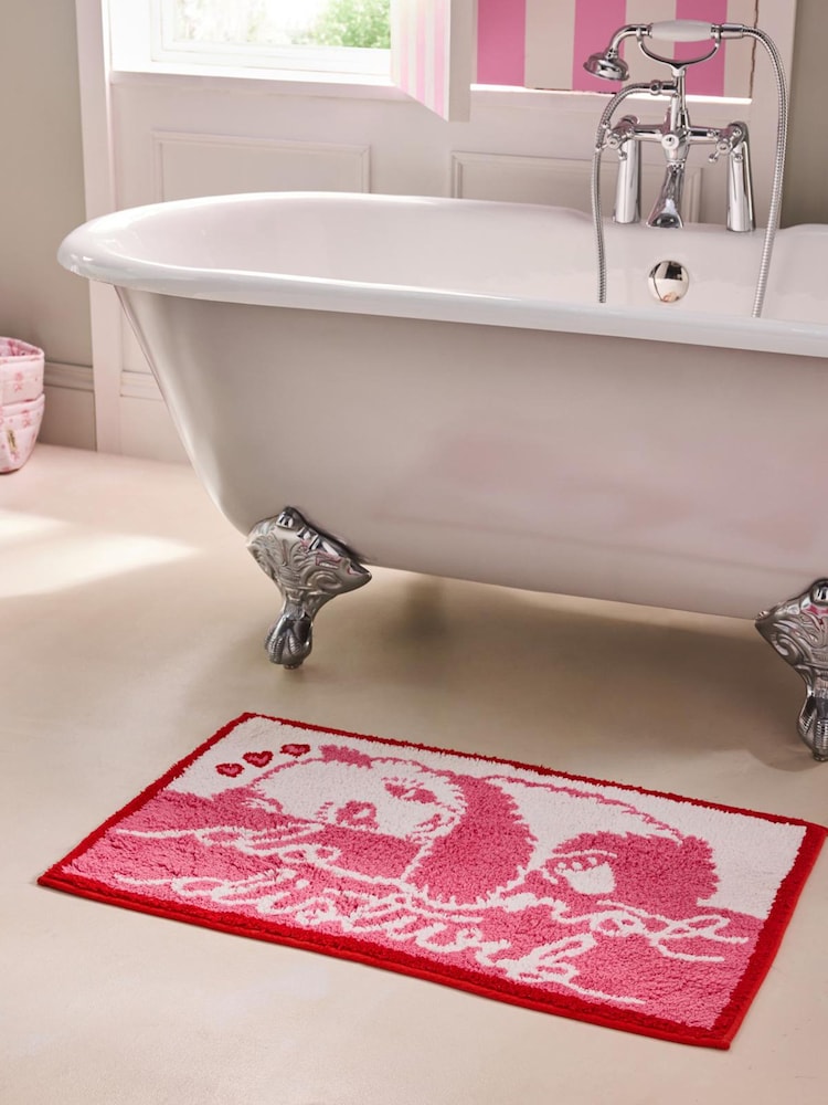 Cath Kidston Pink Sleepy Panda Slogan 100% Cotton Bath Mat - Image 1 of 4