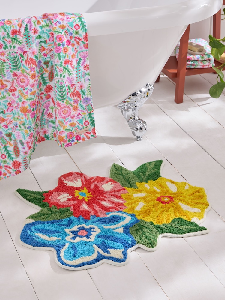 Lucy Tiffney Multi Floral Shaped 100% Cotton Bath Mat - Image 1 of 3