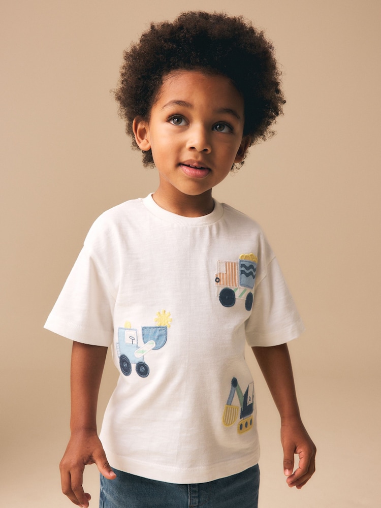 Neutral Digger Trio Short Sleeve Appliqué T-Shirt (3mths-7yrs) - Image 1 of 8