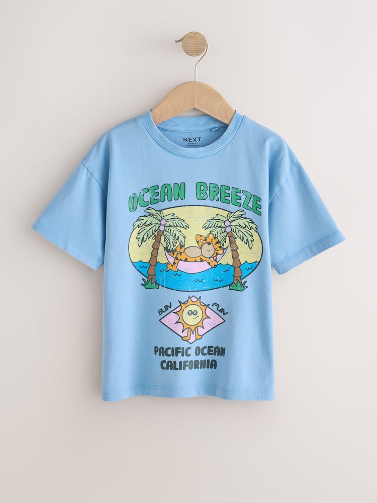 Washed Blue Ocean Breeze Short Sleeve Graphic T-Shirt (3mths-7yrs) - Image 1 of 4