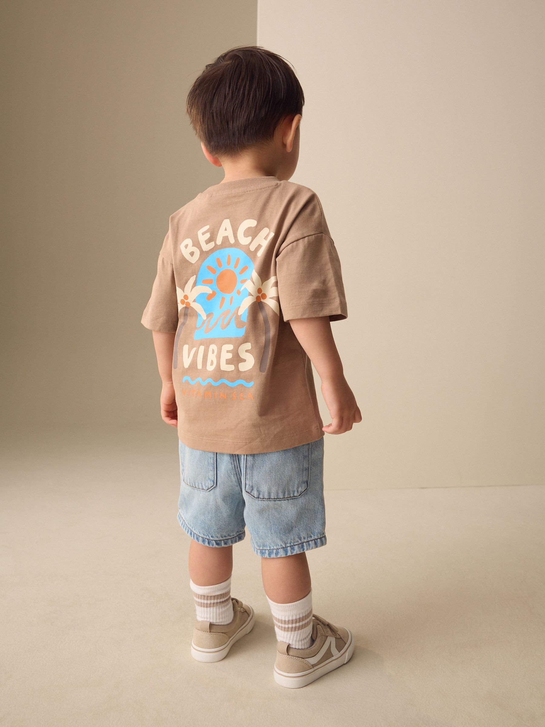 Buy Brown Beach Vibes Short Sleeve Back Print T-Shirt (3mths-7yrs