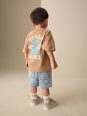 Brown Beach Vibes Short Sleeve Back Print T-Shirt (3mths-7yrs) - Image 1 of 3