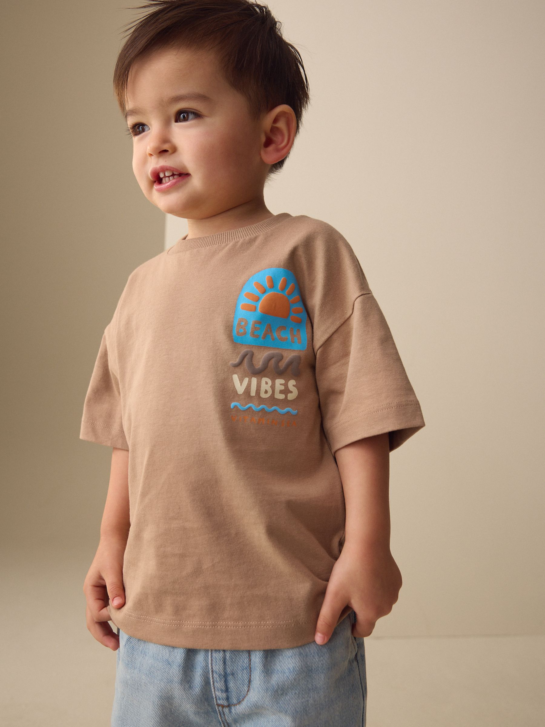 Buy Brown Beach Vibes Short Sleeve Back Print T-Shirt (3mths-7yrs