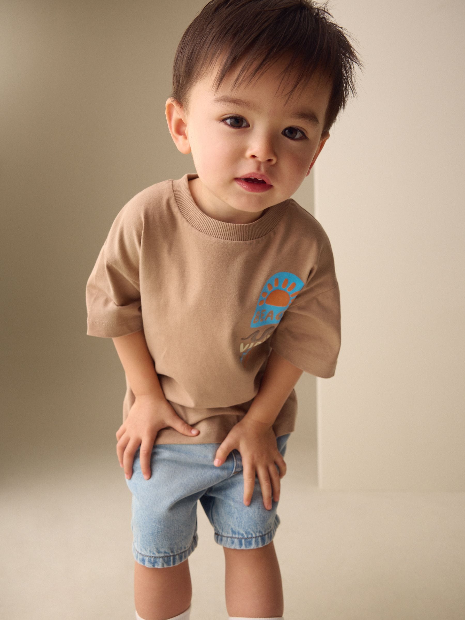 Buy Brown Beach Vibes Short Sleeve Back Print T-Shirt (3mths-7yrs