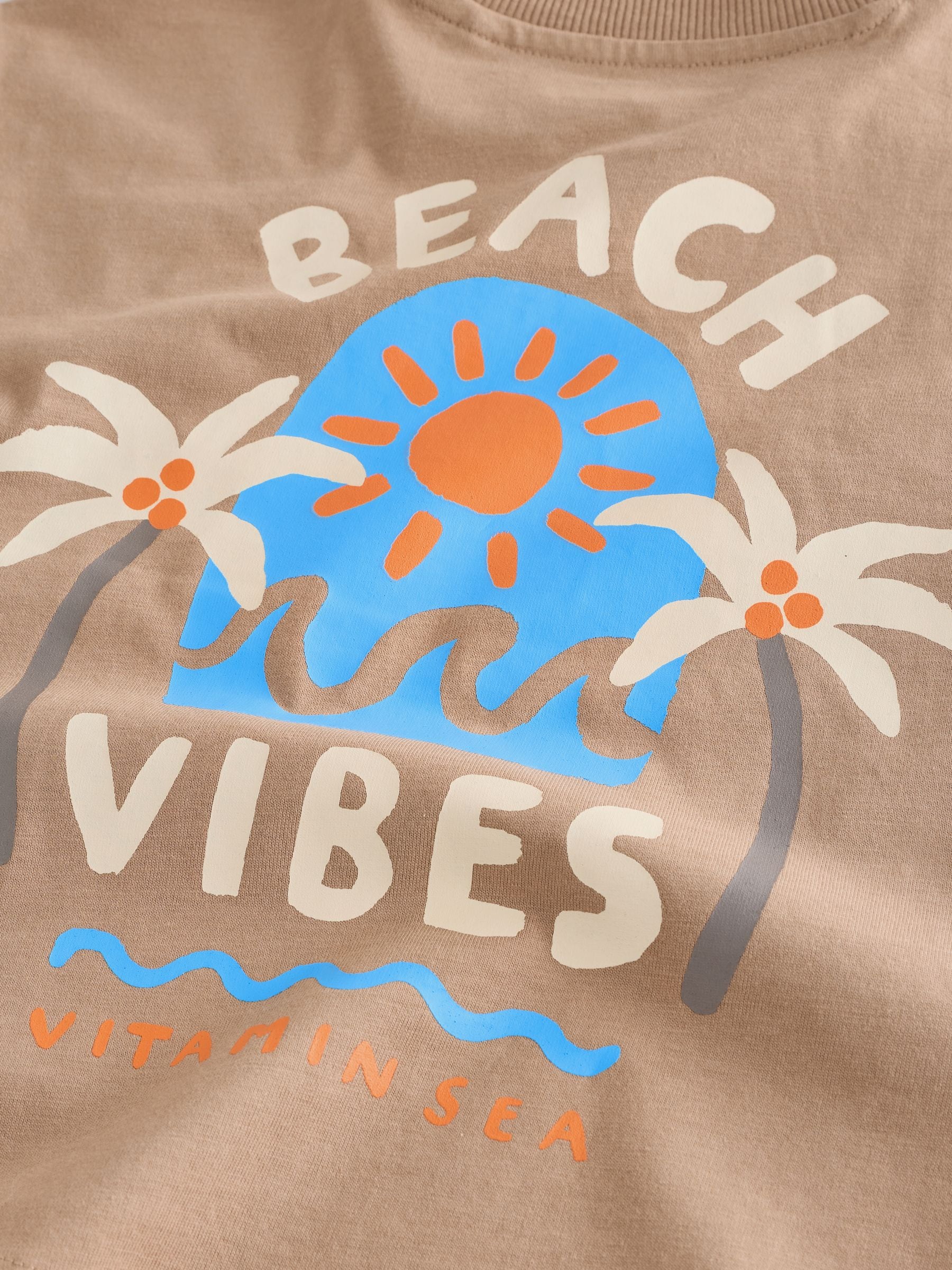 Buy Brown Beach Vibes Short Sleeve Back Print T-Shirt (3mths-7yrs