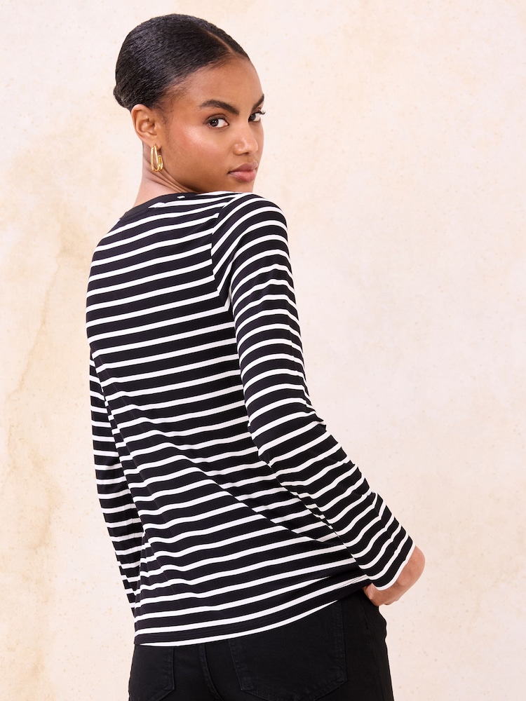 Lipsy Monochrome Stripe Jersey Military Button Long Sleeve Top - Image 4 of 4