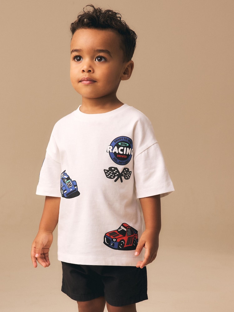 White Race Car Placement Short Sleeve Graphic T-Shirt (3mths-7yrs) - Image 1 of 9