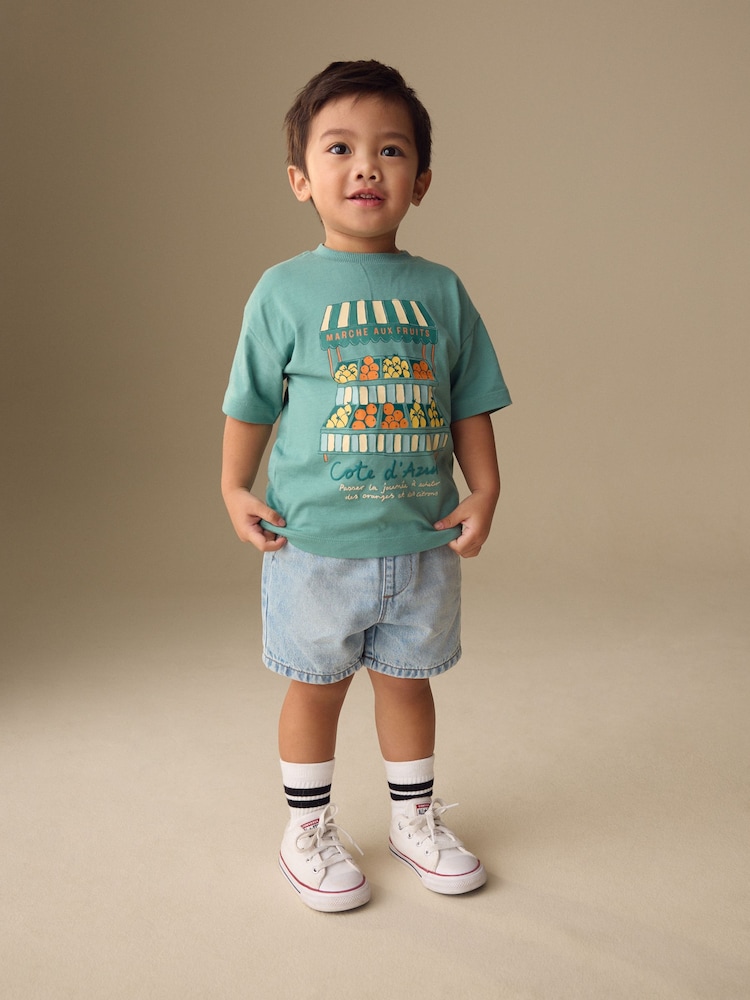 Blue/Green Fruit Stall Short Sleeve Appliqué T-Shirt (3mths-7yrs) - Image 2 of 8