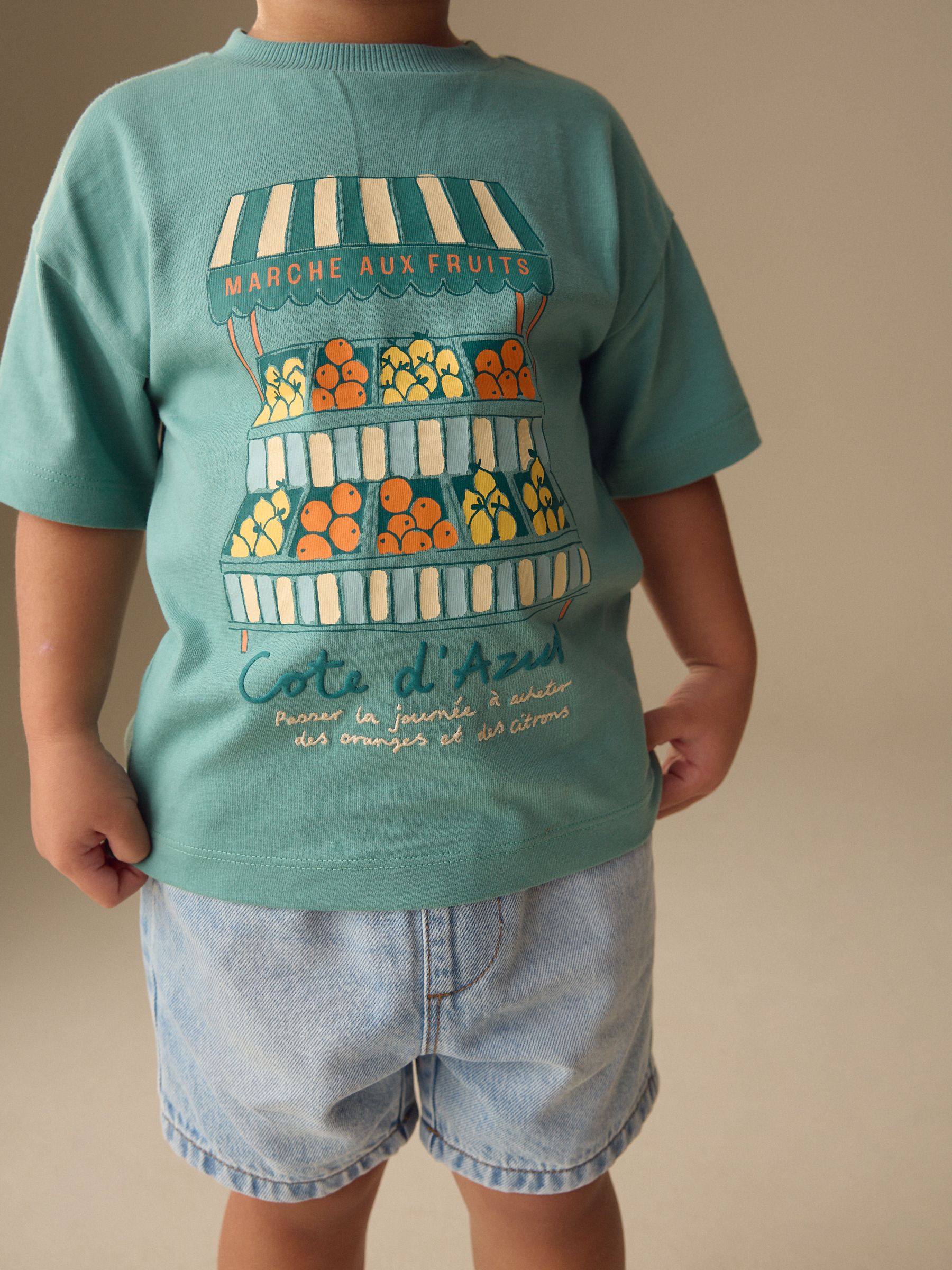 Buy Blue/Green Fruit Stall Short Sleeve Appliqué T-Shirt (3mths