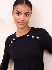 Lipsy Black Jersey Military Button Long Sleeve Top - Image 2 of 4