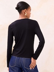 Lipsy Black Jersey Military Button Long Sleeve Top - Image 4 of 4