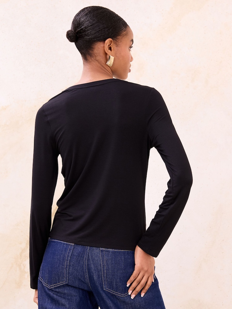 Lipsy Black Jersey Military Button Long Sleeve Top - Image 4 of 4