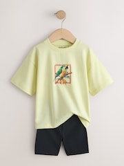 Light Yellow Tropical Summer Short Sleeve T-Shirt and Cycling Shorts Set (3mths-7yrs) - Image 6 of 8