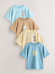 Blue/Yellow Surf Short Sleeve Graphic T-Shirts 4 Pack (3mths-7yrs) - Image 1 of 8