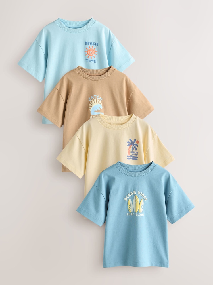 Blue/Yellow Surf Short Sleeve Graphic T-Shirts 4 Pack (3mths-7yrs) - Image 1 of 8