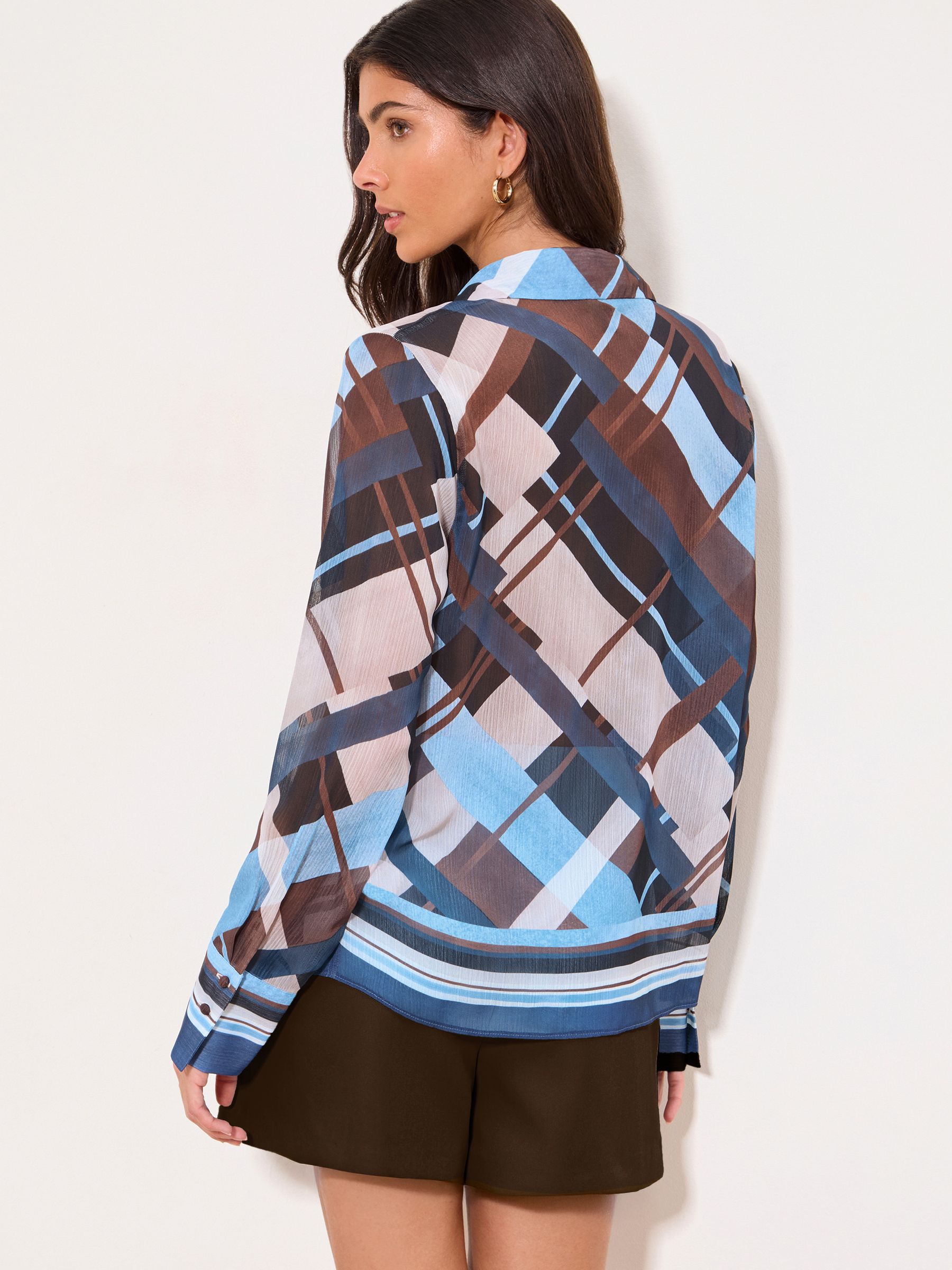 Buy Lipsy Blue Brown Check Chiffon Printed Shirt from the Next UK