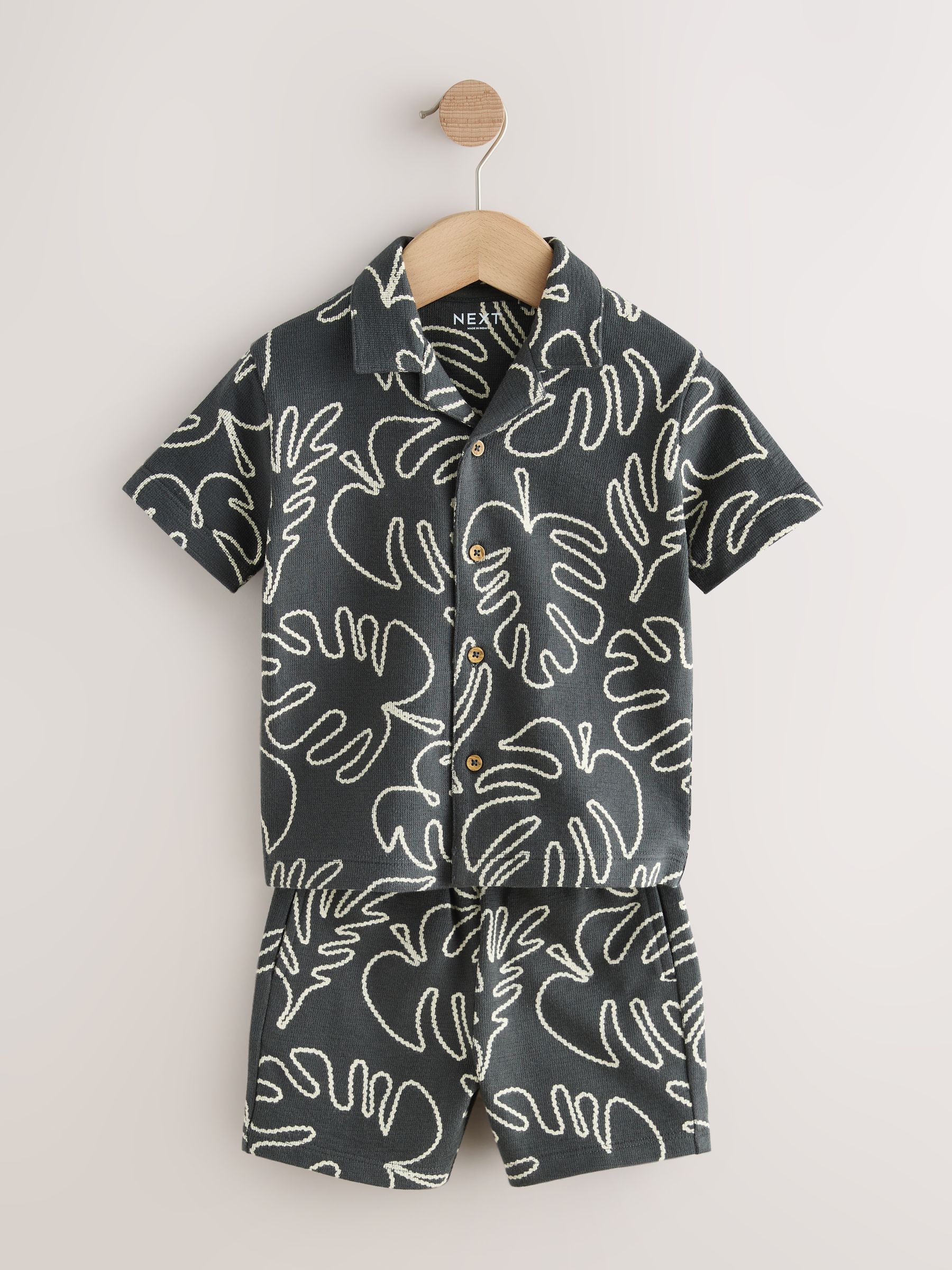Buy Black Leaf Print Short Sleeve Shirt and Shorts Set (3mths-7yrs