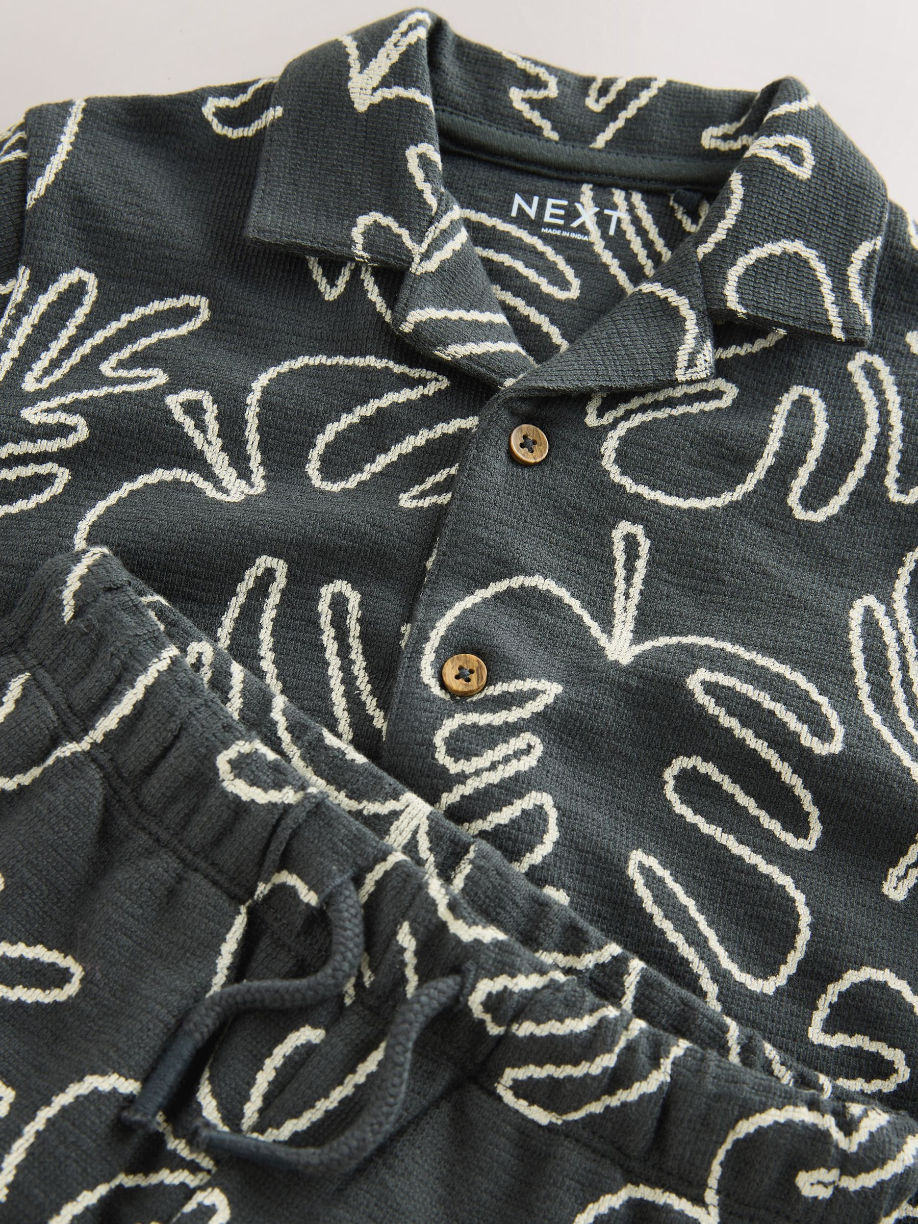 Buy Black Leaf Print Short Sleeve Shirt and Shorts Set (3mths-7yrs