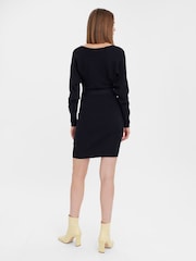 VERO MODA Black V-Neck Wrap Belted Knitted Mini Dress - Image 2 of 4