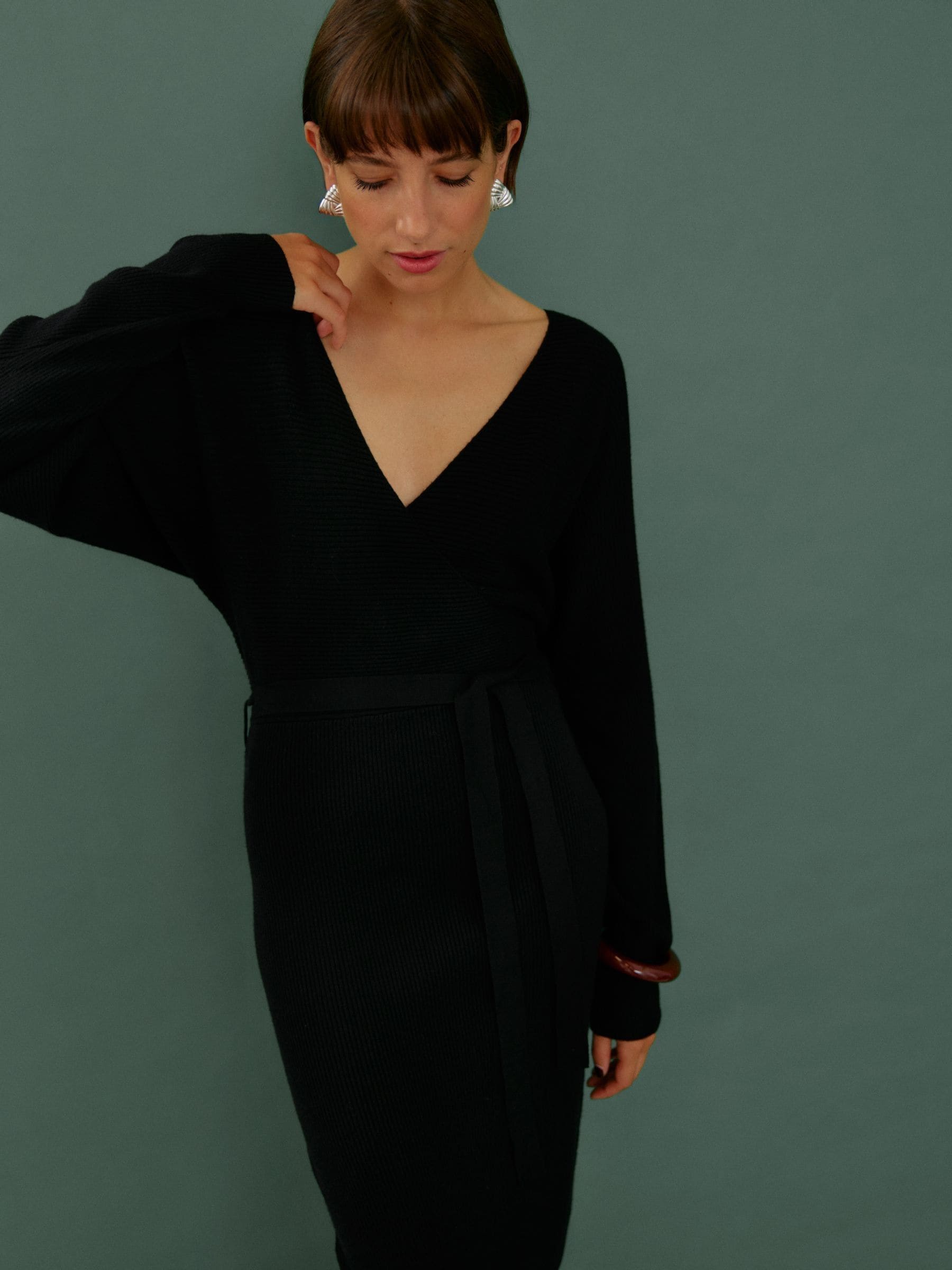 Buy VERO MODA Black V-Neck Wrap Belted Knitted Mini Dress from 