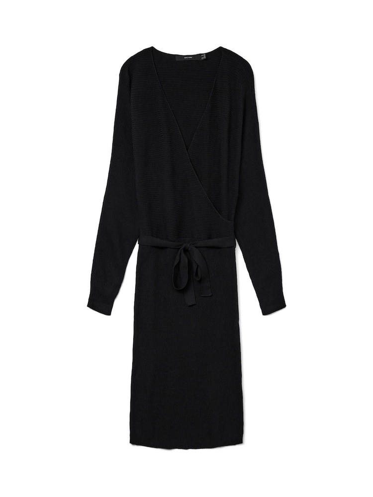 VERO MODA Black V-Neck Wrap Belted Knitted Mini Dress - Image 4 of 4 VERO MODA Black V-Neck Wrap Belted Knitted Mini Dress - Image 4 of 4