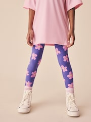 Purple/Pink Flower Leggings (3-16yrs) - Image 1 of 7