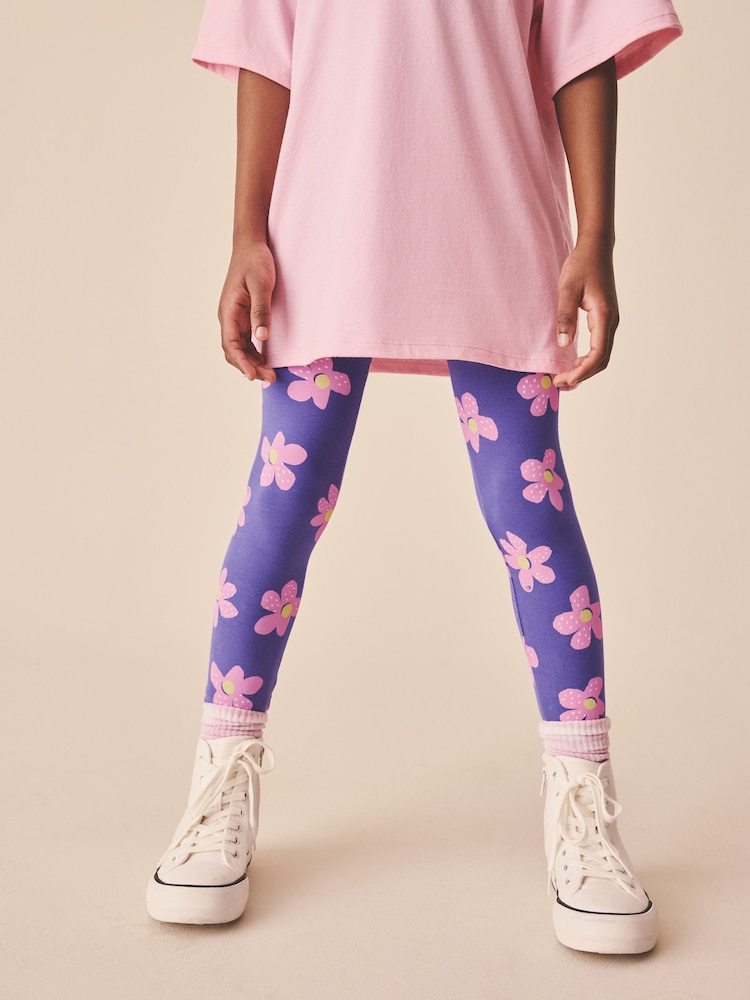 Purple/Pink Flower Leggings (3-16yrs) - Image 1 of 7