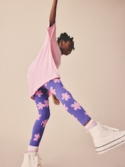 Purple/Pink Flower Leggings (3-16yrs) - Image 2 of 7