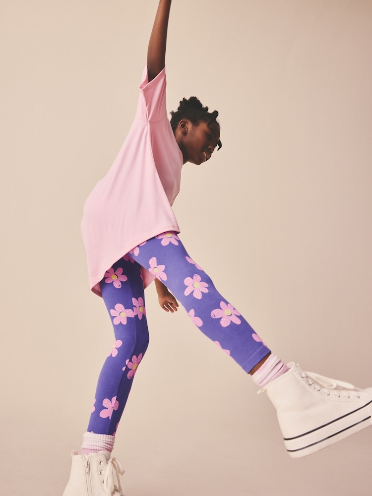 Purple/Pink Flower Leggings (3-16yrs) - Image 2 of 7