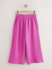 Magenta Pink Wide Leg Crinkle Trousers (3-16yrs) - Image 6 of 8