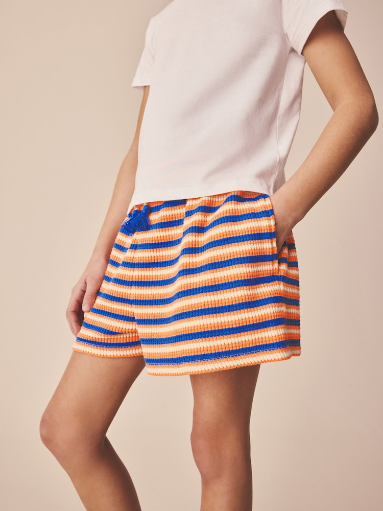 Orange/Blue Stripe Tassel Textured Shorts (3-16yrs) - Image 1 of 8
