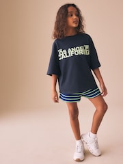 Navy Blue/Lime Green Stripe Tassel Textured Shorts (3-16yrs) - Image 2 of 8