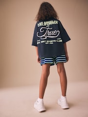 Navy Blue/Lime Green Stripe Tassel Textured Shorts (3-16yrs) - Image 3 of 8