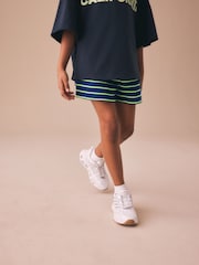 Navy Blue/Lime Green Stripe Tassel Textured Shorts (3-16yrs) - Image 4 of 8