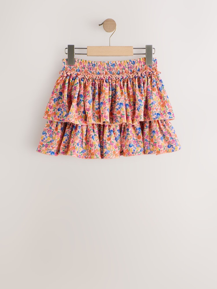 Pink/Orange Floral Crinkle Tiered Skirt (3-16yrs) - Image 2 of 4