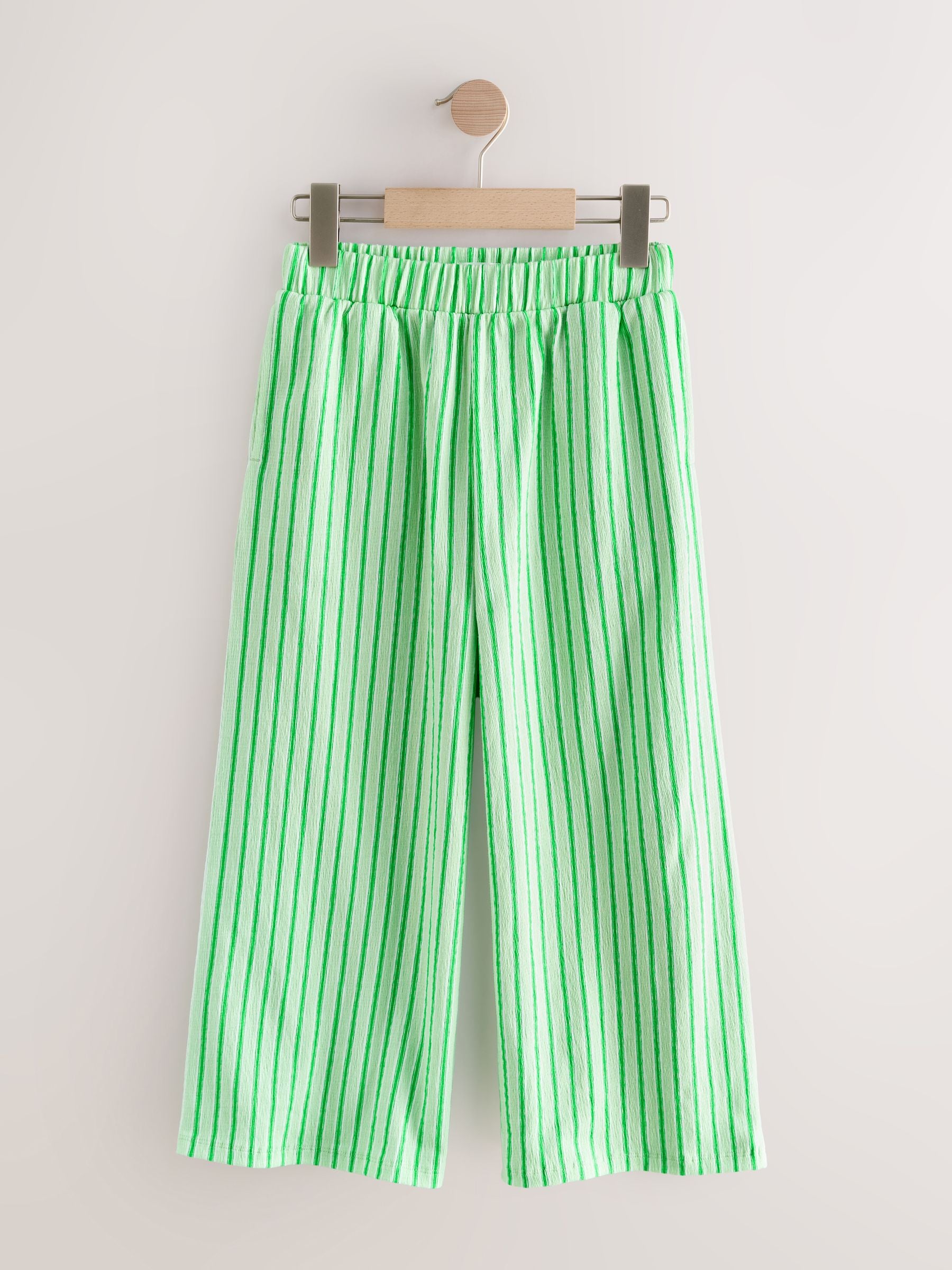 Buy Green Stripe Wide Leg Textured Trousers (3-16yrs) from the