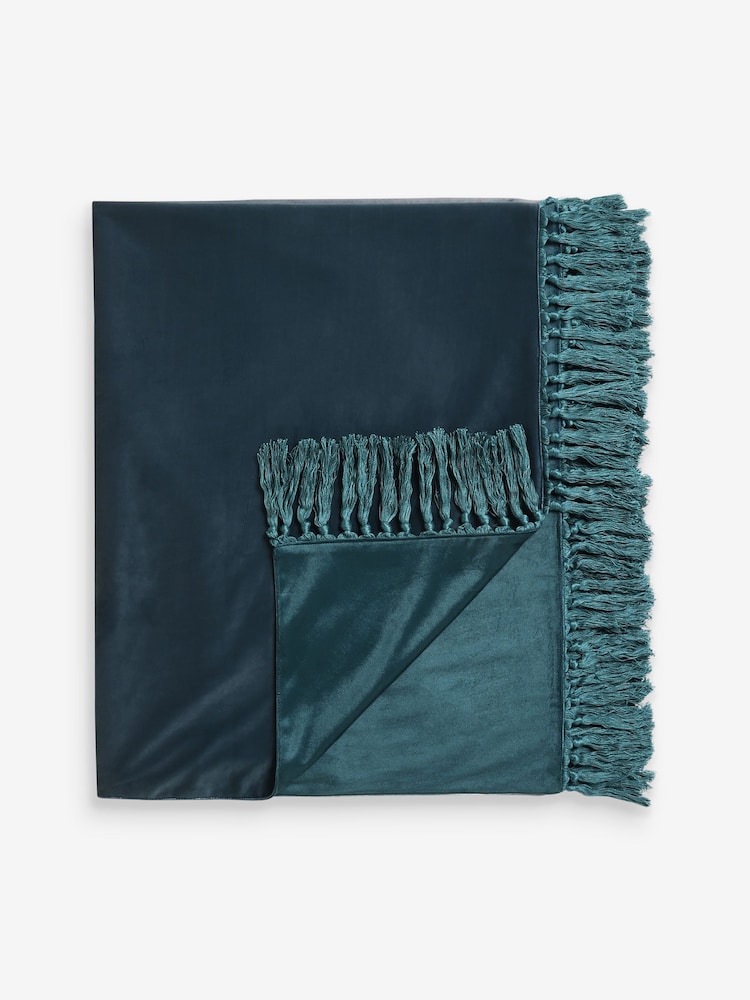 Clarke and Clarke Teal Bloom Ombre Velvet Throw - Image 2 of 5