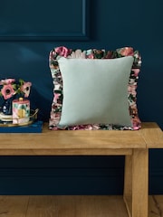Clarke and Clarke Green Tahiti Floral Frill Cotton Velvet Cushion - Image 1 of 4
