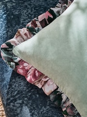 Clarke and Clarke Green Tahiti Floral Frill Cotton Velvet Cushion - Image 3 of 4