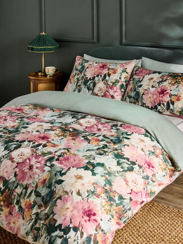 Clarke and Clarke Pink Tahiti Spring 200 Thread Count Duvet Cover and Pillowcase Set - Image 1 of 4