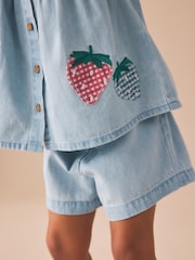 Strawberry Embroidered Denim Blouse And Short Co-ord Set (3mths-8yrs) - Image 4 of 4