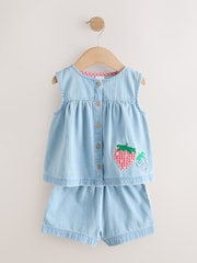 Strawberry Embroidered Denim Blouse And Short Co-ord Set (3mths-8yrs) - Image 5 of 10