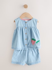 Strawberry Embroidered Denim Blouse And Short Co-ord Set (3mths-8yrs) - Image 6 of 10