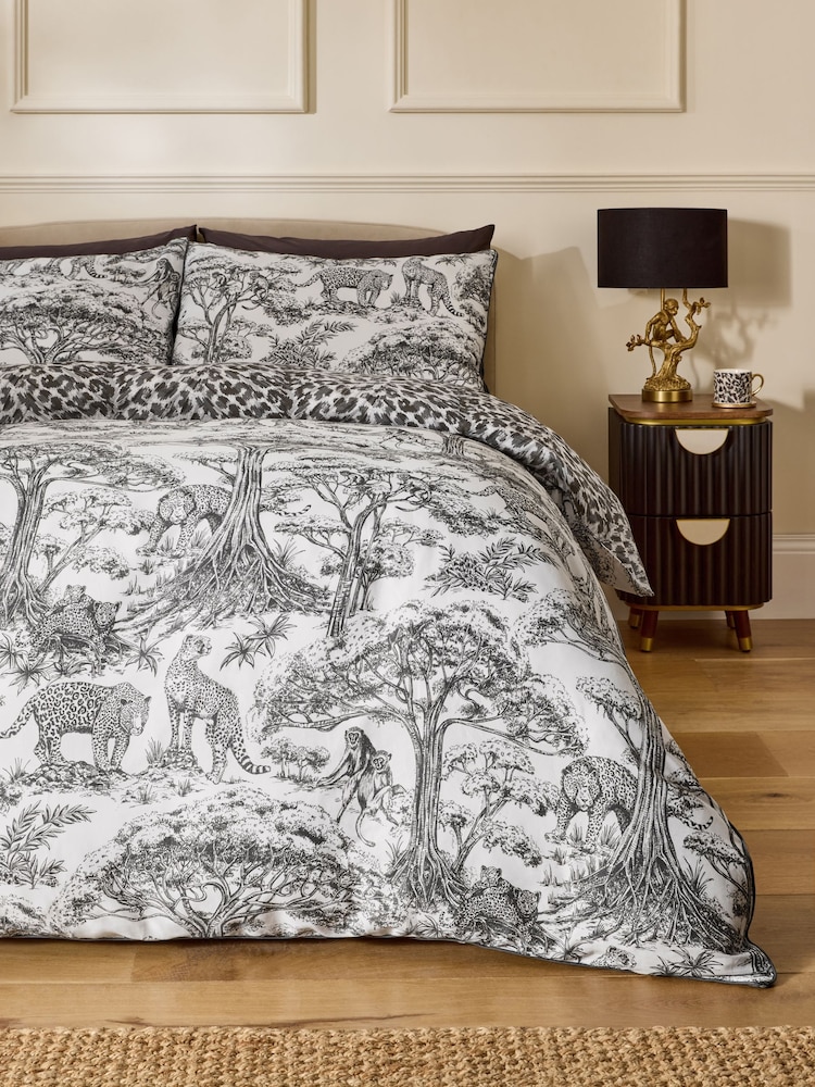 Clarke and Clarke Black Kisumu 200 Thread Count Duvet Cover and Pillowcase Set - Image 1 of 5