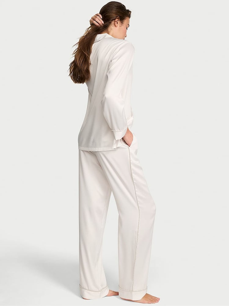 Victoria's Secret Coconut White Diamanté Trim Satin Shine Long Pyjamas Set - Image 2 of 3 Victoria's Secret Coconut White Diamanté Trim Satin Shine Long Pyjamas Set - Image 2 of 3
