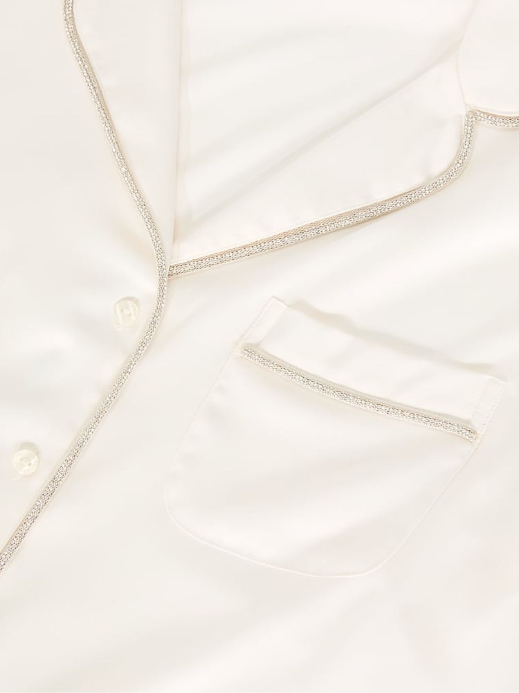 Victoria's Secret Coconut White Diamanté Trim Satin Shine Long Pyjamas Set - Image 3 of 3 Victoria's Secret Coconut White Diamanté Trim Satin Shine Long Pyjamas Set - Image 3 of 3
